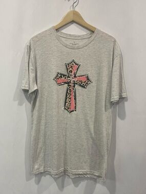 Beige Cheeta Print Cross T-shirt Size L